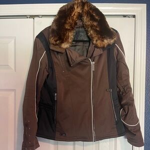 Spyder Women’s Ski Jacket Size 10 Brown and Black with Fur Collar
